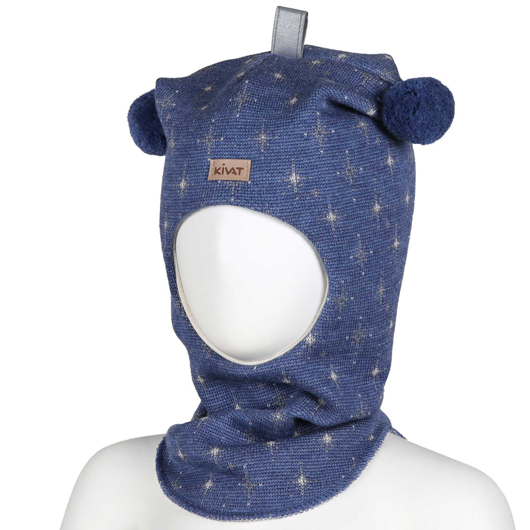 Kivat Balaklava i Merinoull med Stjerner og Dusker - Blue Melange for barn - Brobrobrille