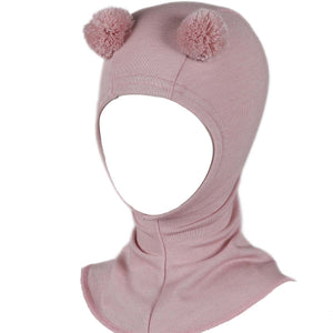 Kivat Balaklava i Merinoull og Silke med Dusker - Pudderrosa for barn - Brobrobrille