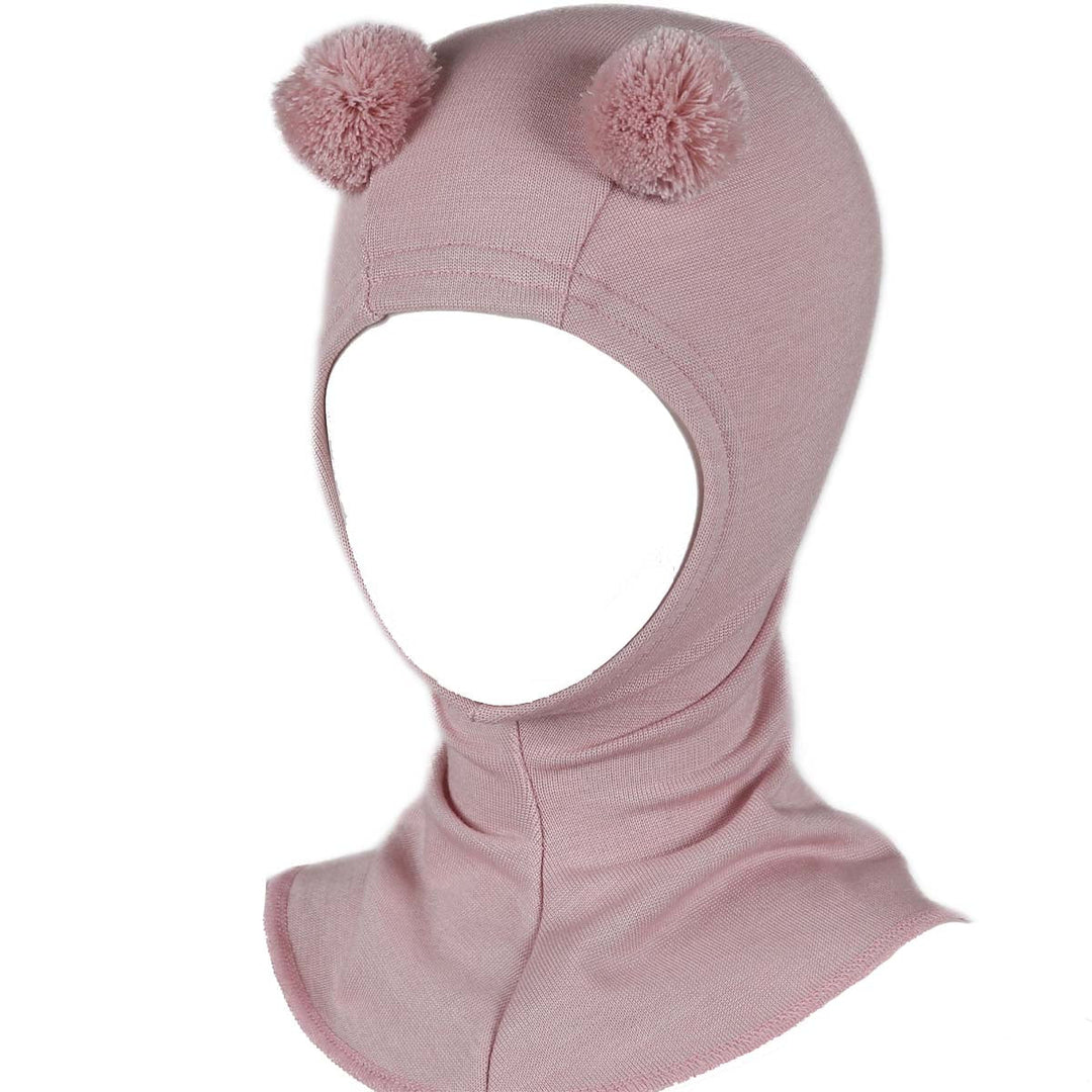 Kivat Balaklava i Merinoull og Silke med Dusker - Pudderrosa for barn - Brobrobrille