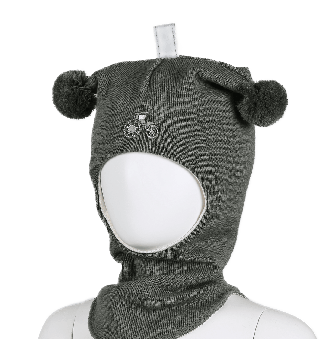 Kivat Balaklava i Ull med Traktor og Dusker - Grønn for barn - Brobrobrille
