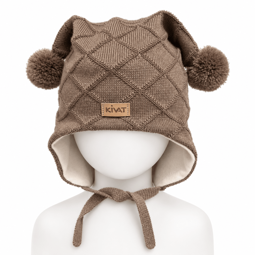 Kivat Cable Knytelue i Ull med Dusker - Mocha for barn - Brobrobrille