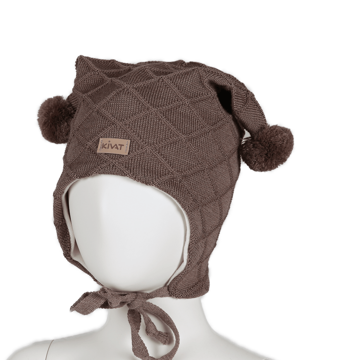 Kivat Cable Knytelue i Ull med Dusker - Mocha for barn - Brobrobrille