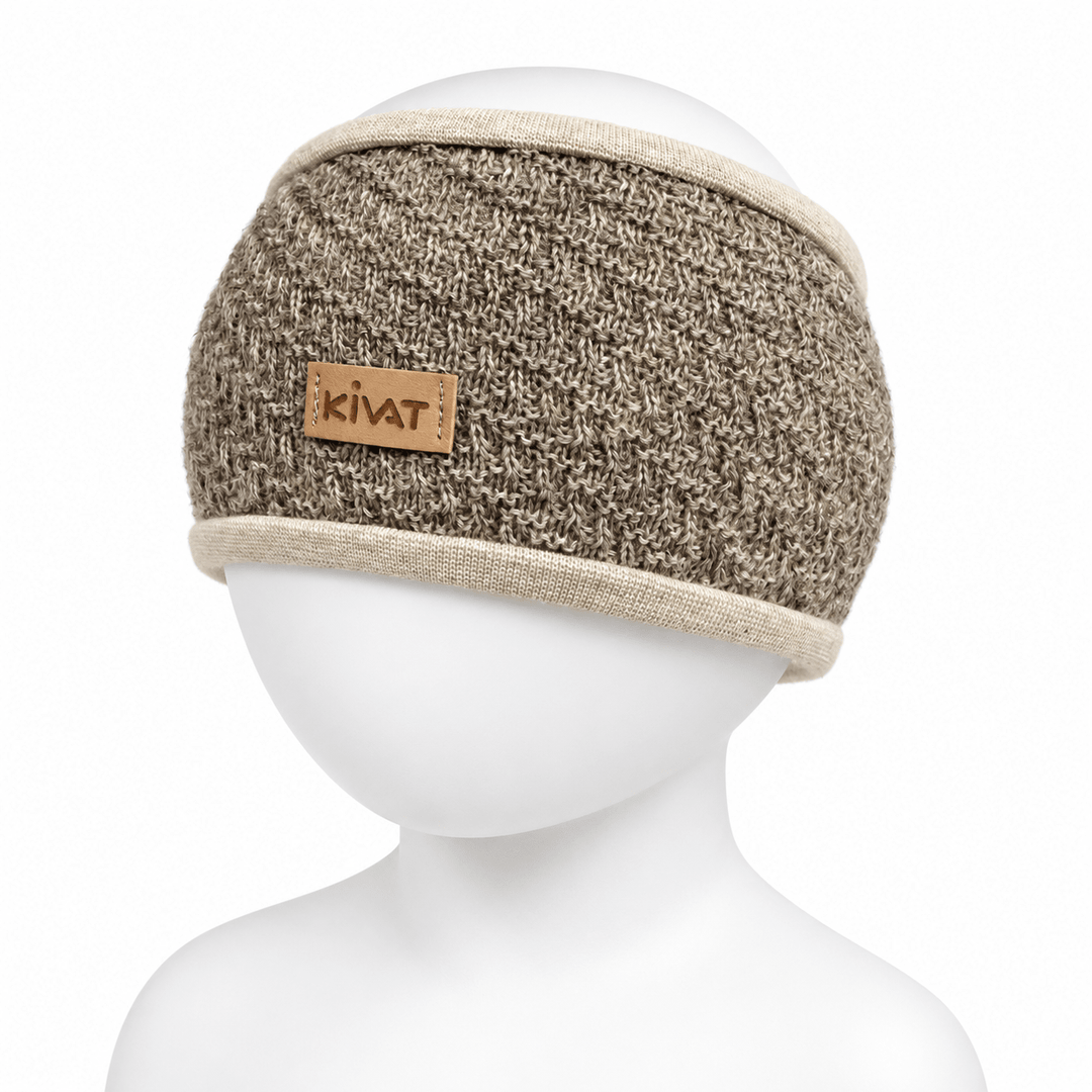 Kivat Flettestrikket Pannebånd i Ull - Beige Undyed for barn - Brobrobrille