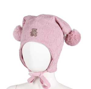 Kivat Knytelue i Ull med Bamse og Store Dusker - Pudderrosa for barn - Brobrobrille