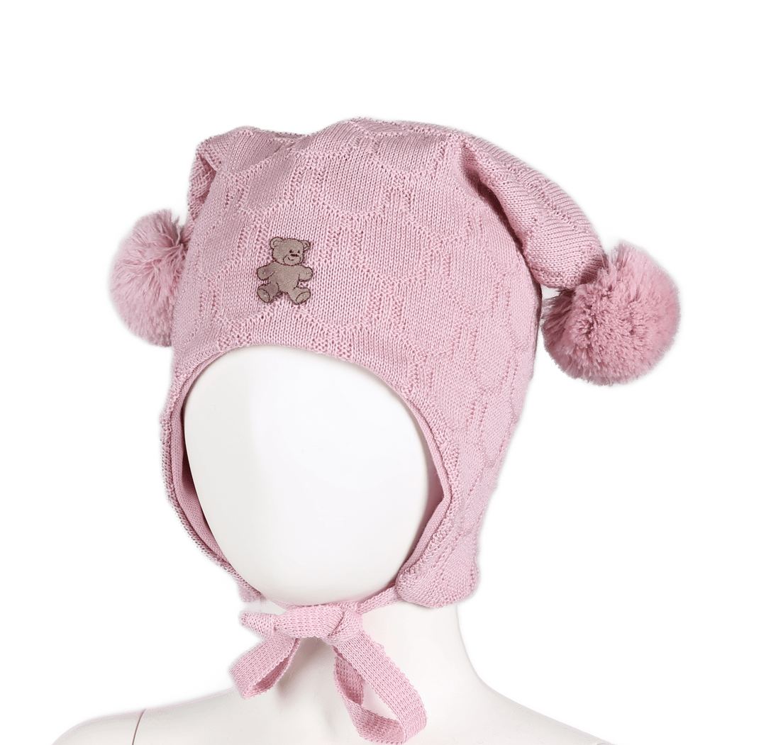 Kivat Knytelue i Ull med Bamse og Store Dusker - Pudderrosa for barn - Brobrobrille