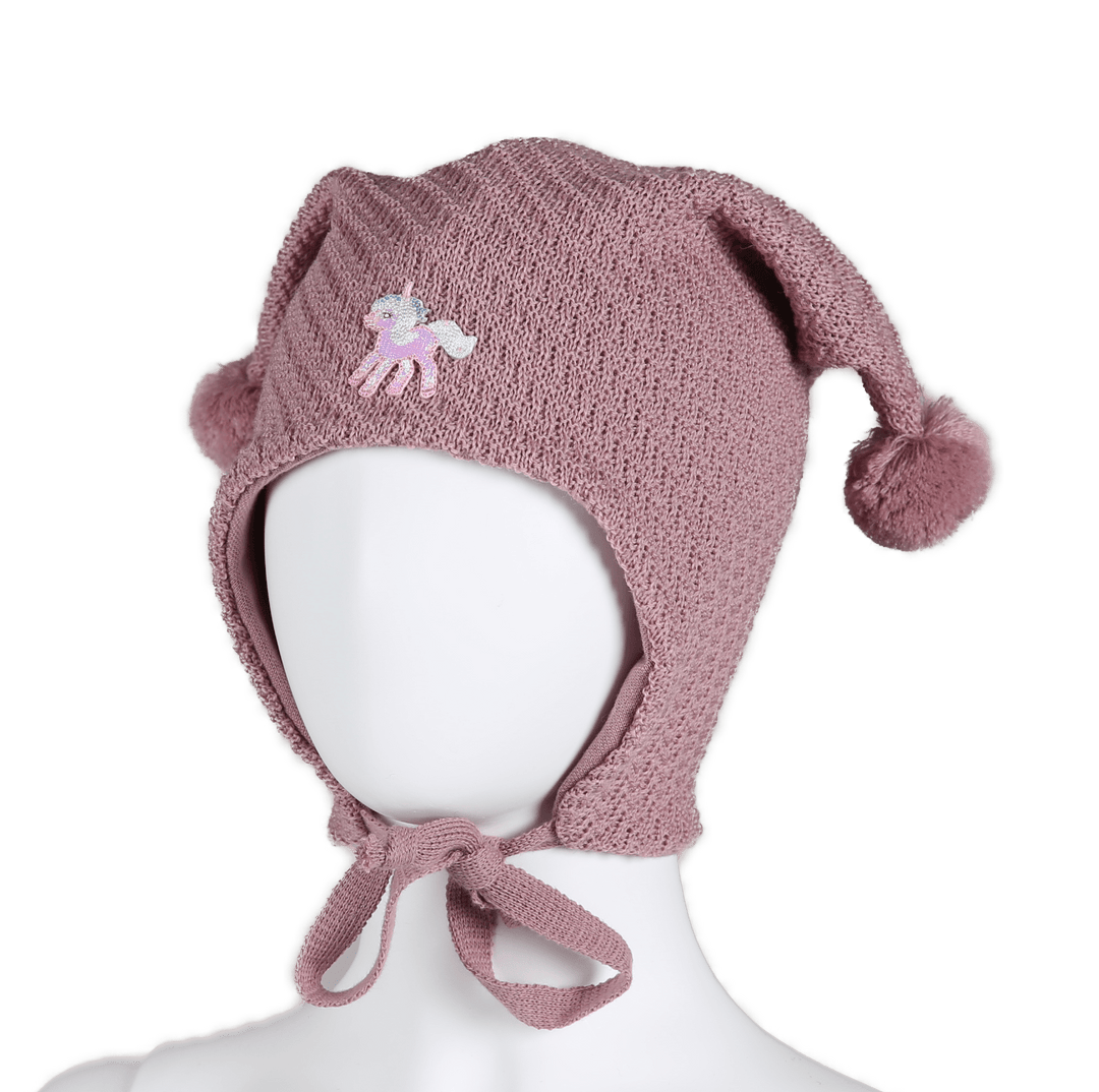 Kivat Knytelue i Ull med Enhjørning og Dusker - Dusty Rose for barn - Brobrobrille