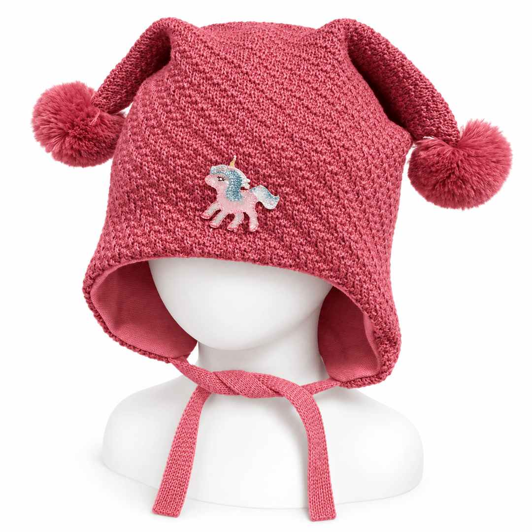 Kivat Knytelue i Ull med Enhjørning og Dusker - Heather Pink for barn - Brobrobrille