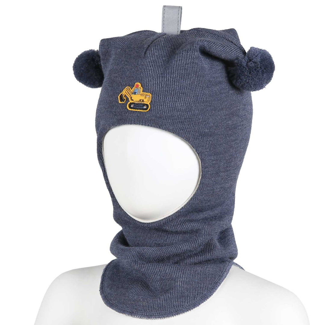 Kivat Ullbalaklava med Gravemaskin og Dusker - Blue Melange for barn - Brobrobrille