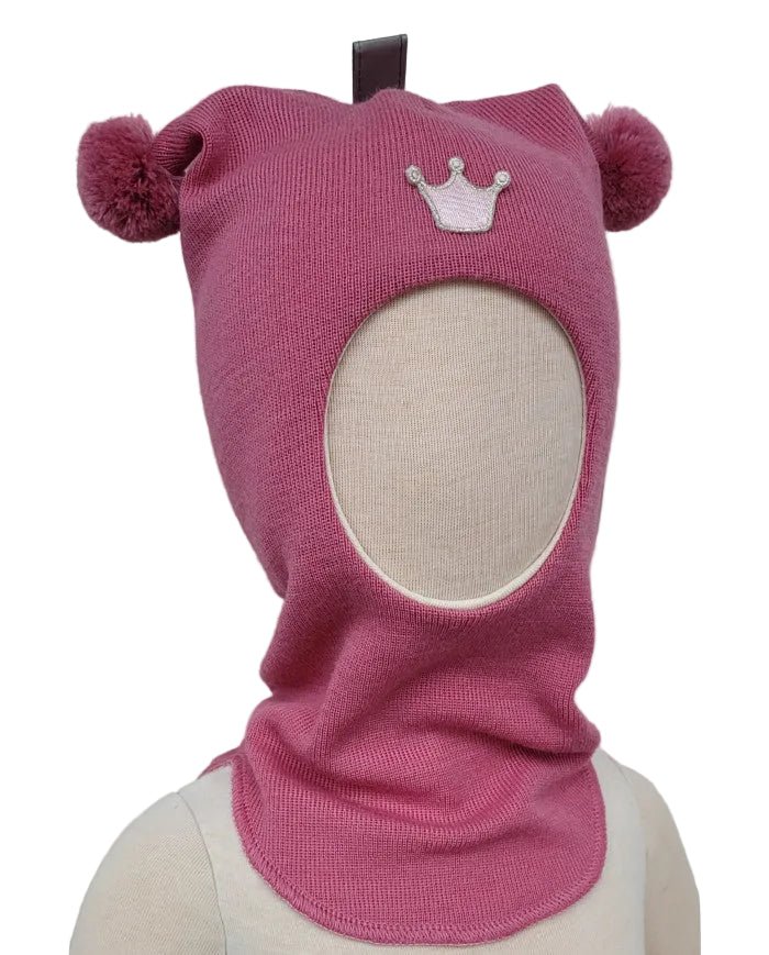 Kivat Ullbalaklava med Krone og Dusker - Heather Pink for barn - Brobrobrille