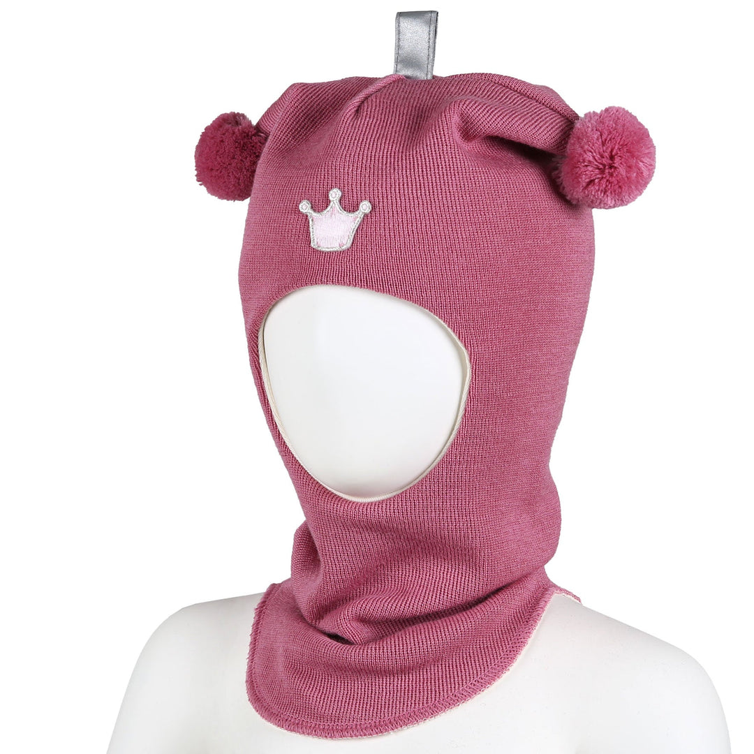 Kivat Ullbalaklava med Krone og Dusker - Heather Pink for barn - Brobrobrille