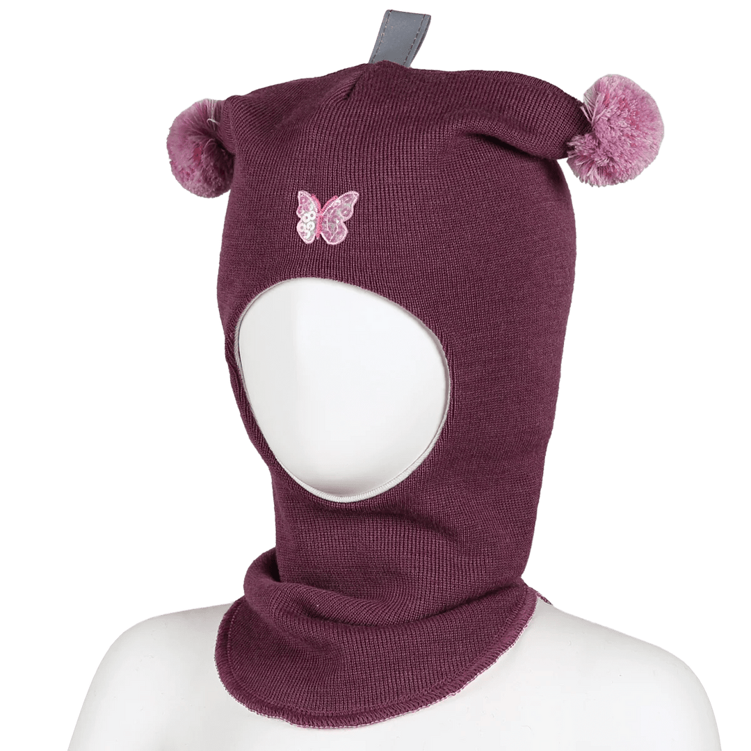 Kivat Ullbalaklava med Sommerfugl og Dusker - Dark Lilac for barn - Brobrobrille