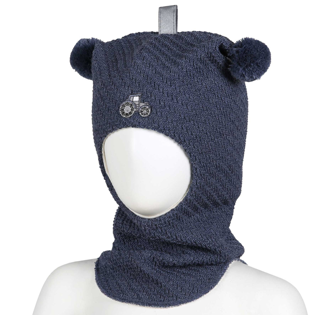 Kivat Ullbalaklava med Traktor og Dusker - Blue Melange for barn - Brobrobrille