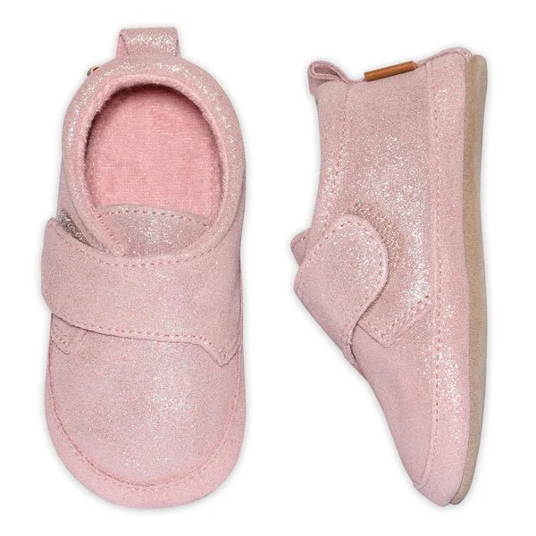 Melton Shimmer skinn­tøfler - Rose Grey for barn - Brobrobrille