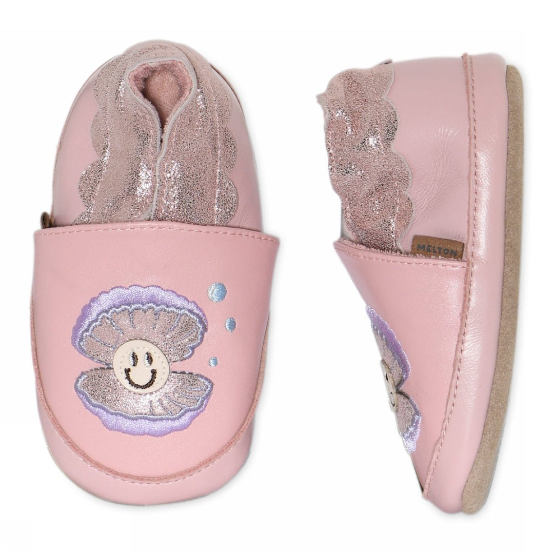 Melton skinntøfler med Skjellmotiv - Rose Grey for barn - Brobrobrille