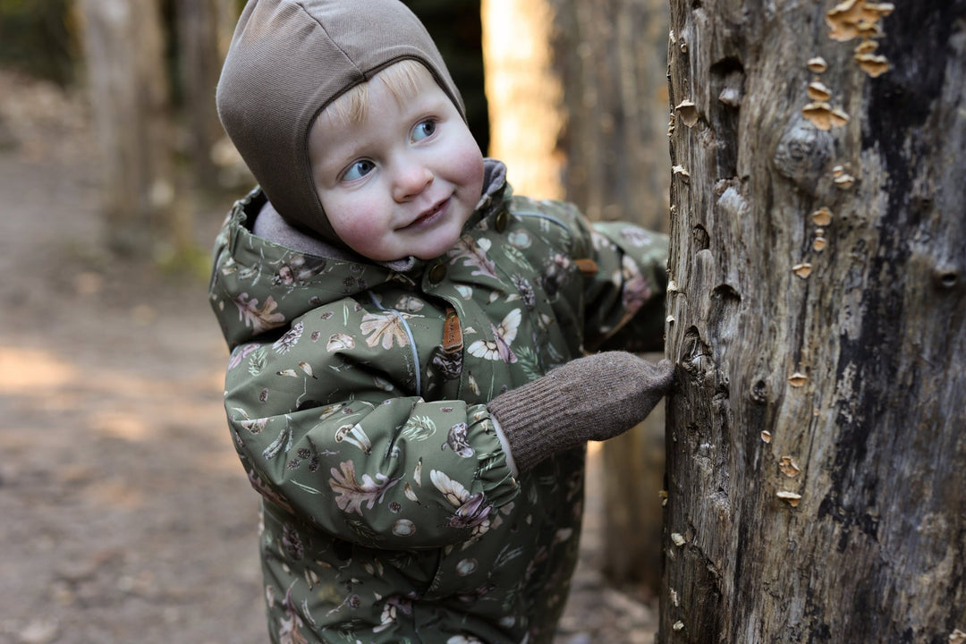 Mikk - Line Polyester Baby Suit Aop Forest - Burnt Olive for barn - Brobrobrille