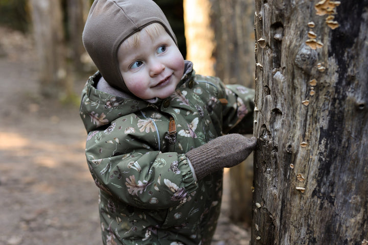 Mikk - Line Polyester Baby Suit Aop Forest - Burnt Olive for barn - Brobrobrille