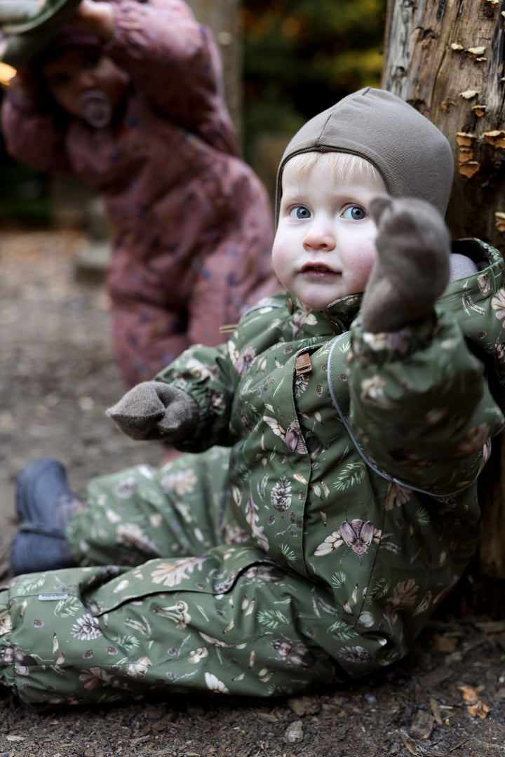 Mikk - Line Polyester Baby Suit Aop Forest - Burnt Olive for barn - Brobrobrille