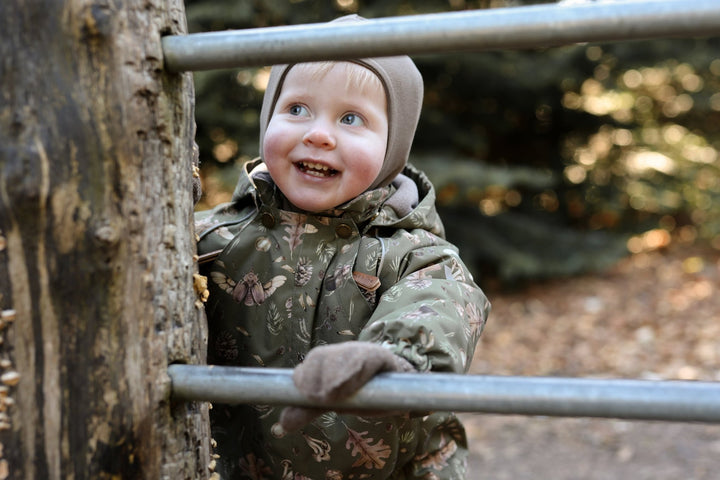 Mikk - Line Polyester Baby Suit Aop Forest - Burnt Olive for barn - Brobrobrille