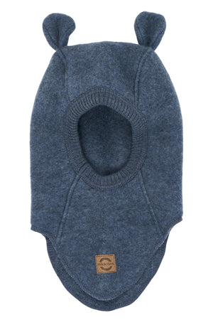 Mikk-Line Wool Fullface balaclava med bjørneører - Blue Melange for barn - Brobrobrille