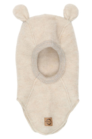 Mikk-Line Wool Fullface balaclava med bjørneører - Melange Offwhite for barn - Brobrobrille