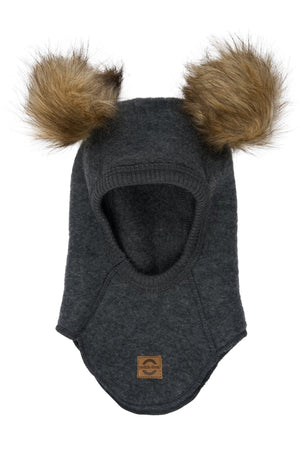 Mikk-Line Wool Fullface balaclava med dusker - Anthracite Melange for barn - Brobrobrille