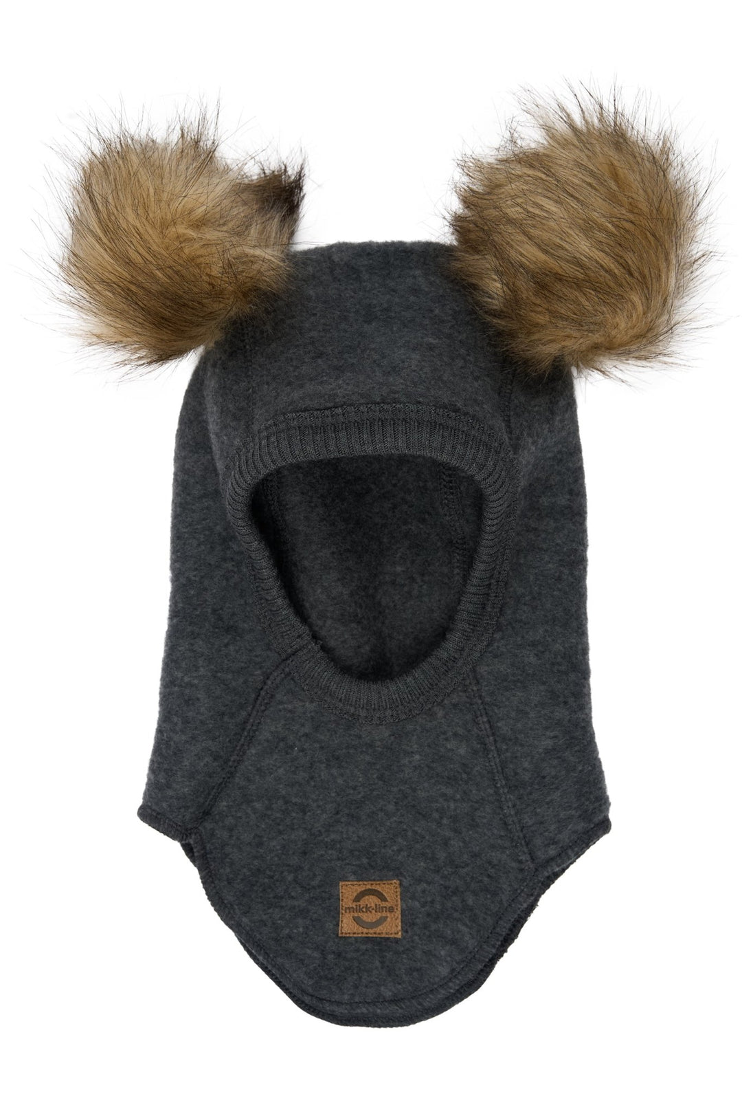 Mikk-Line Wool Fullface balaclava med dusker - Anthracite Melange for barn - Brobrobrille