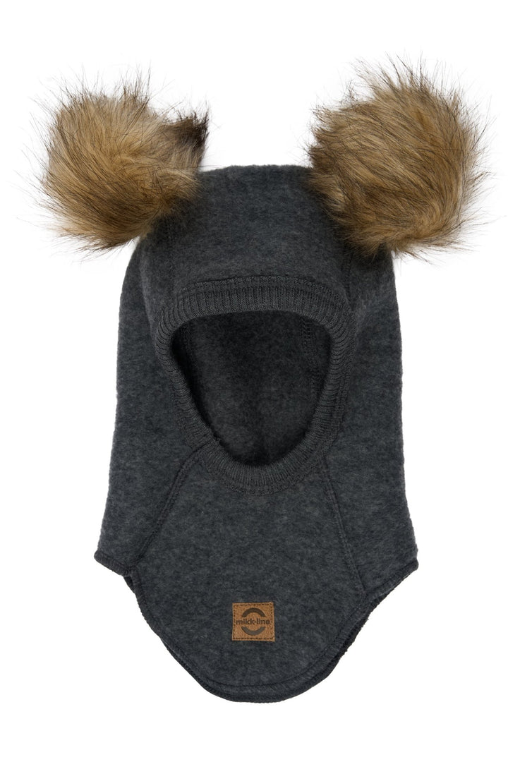 Mikk-Line Wool Fullface balaclava med dusker - Anthracite Melange for barn - Brobrobrille
