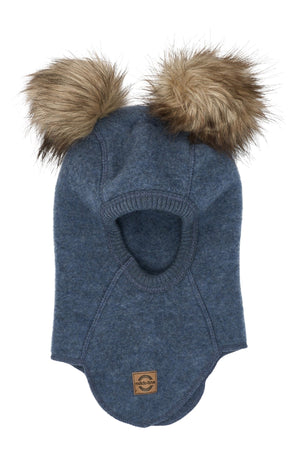 Mikk-Line Wool Fullface balaclava med dusker - Blue Melange for barn - Brobrobrille