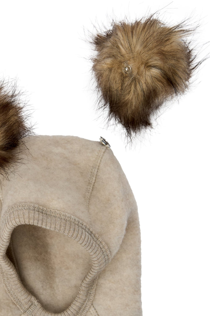 Mikk-Line Wool Fullface balaclava med dusker - Melange Offwhite for barn - Brobrobrille