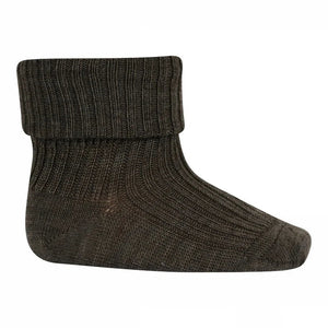 MP Wool rib babysokker i merinoull – Brown Melange for barn - Brobrobrille