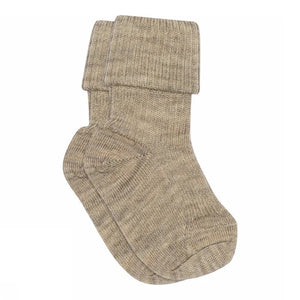 MP Wool rib babysokker i merinoull – Light Brown Melange for barn - Brobrobrille