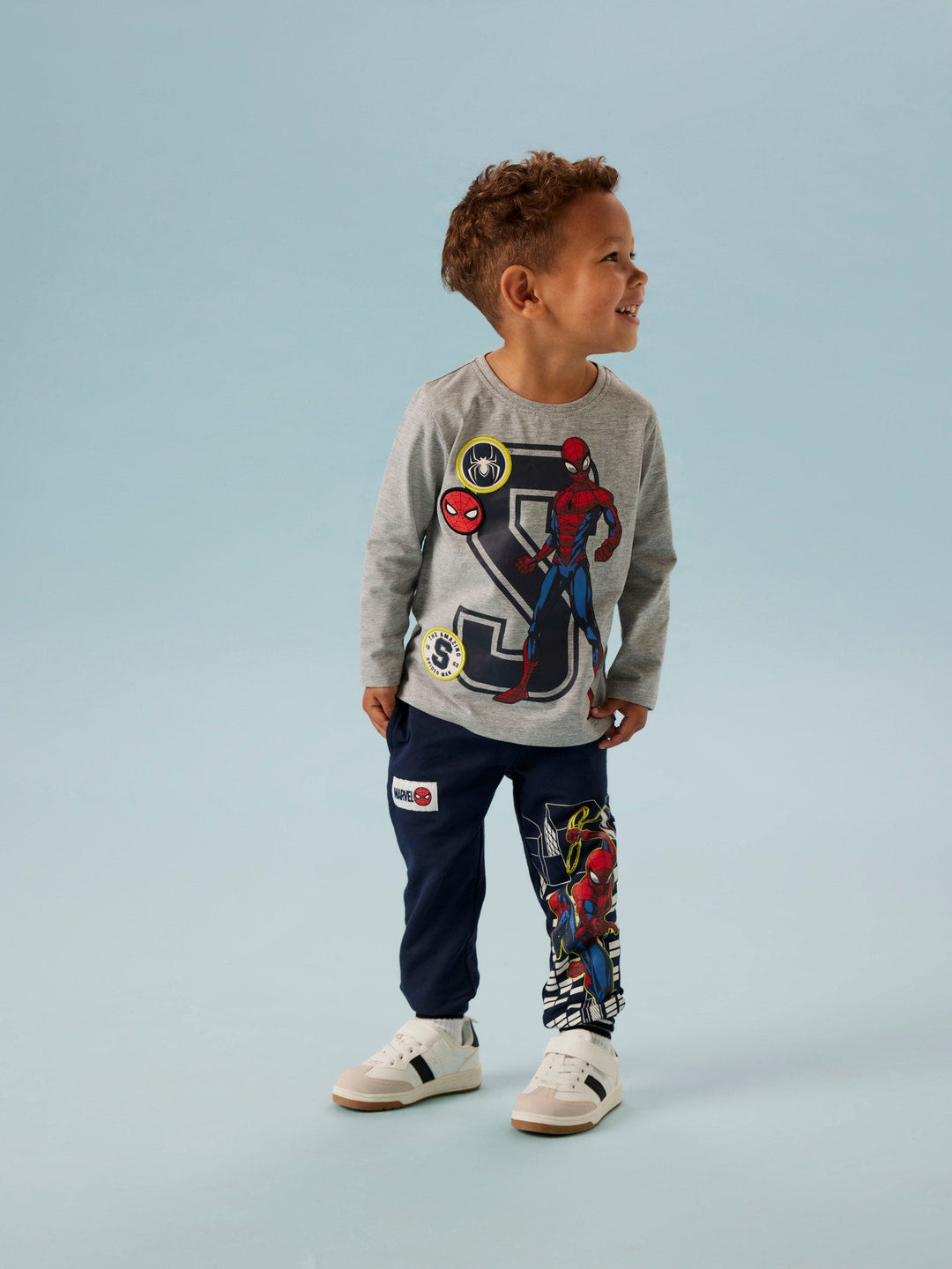 Name It Deep Spider-Man Langermet T-skjorte - Grey Melange for barn - Brobrobrille