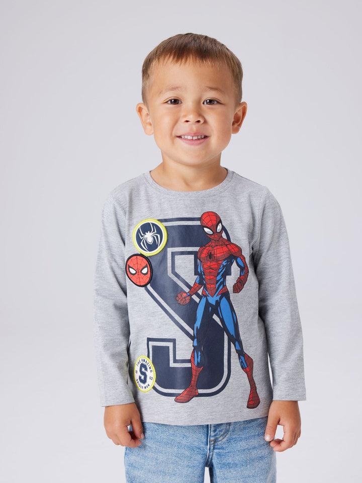 Name It Deep Spider-Man Langermet T-skjorte - Grey Melange for barn - Brobrobrille