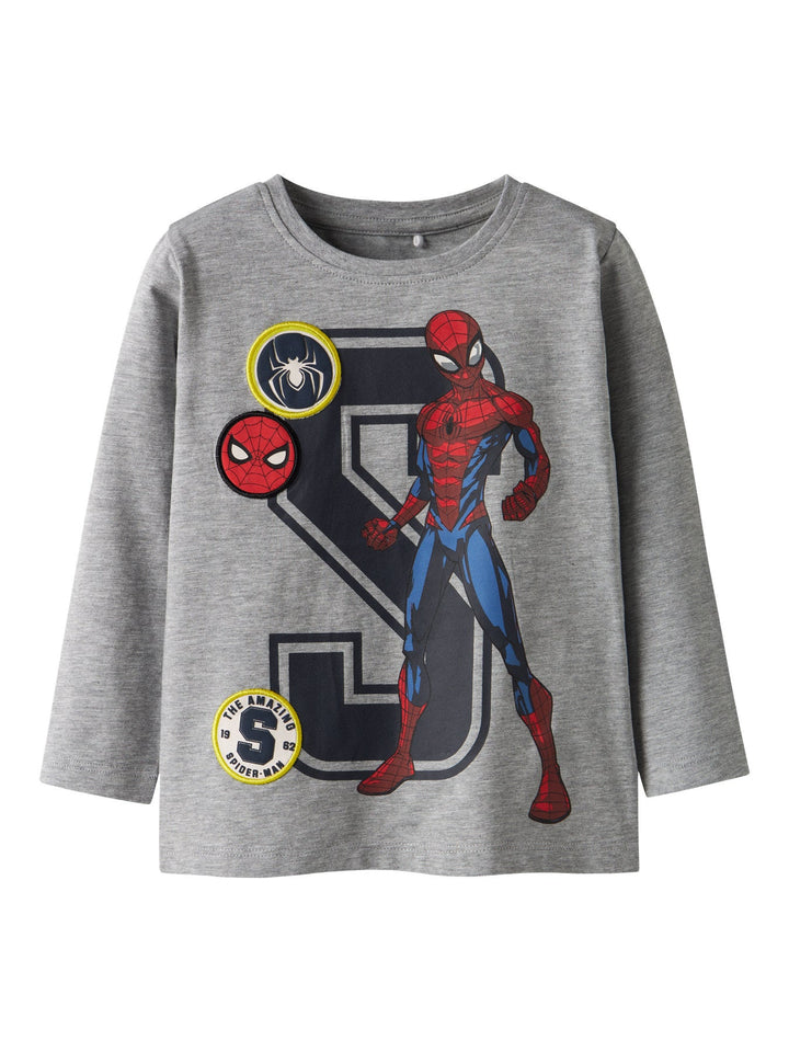 Name It Deep Spider-Man Langermet T-skjorte - Grey Melange for barn - Brobrobrille