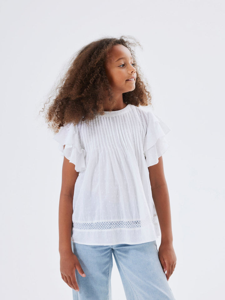 Name It Faride kortermet topp med broderidetaljer – Bright White for barn - Brobrobrille