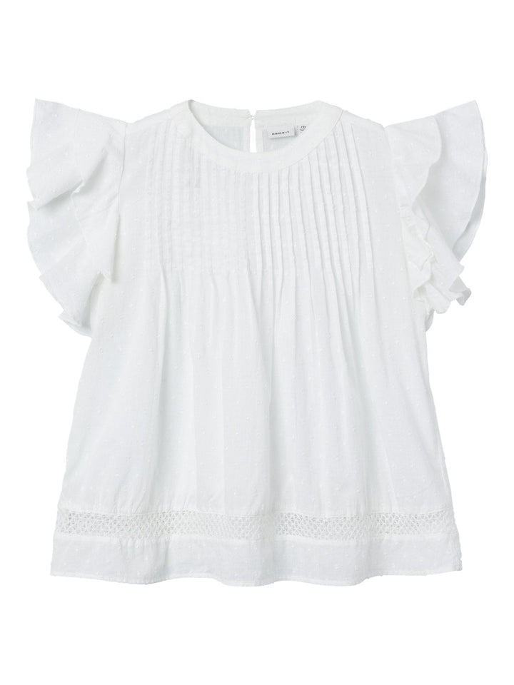 Name It Faride kortermet topp med broderidetaljer – Bright White for barn - Brobrobrille