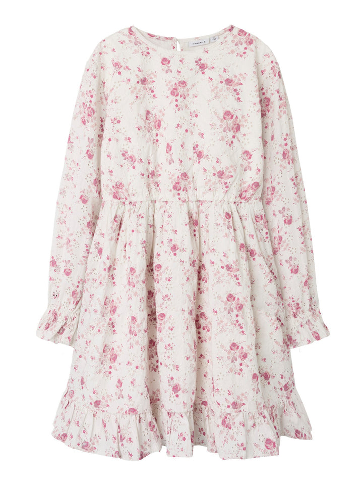 Name It Fembroder langermet kjole med broderier – Cloud Dancer for barn - Brobrobrille