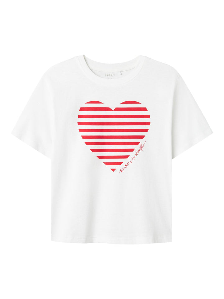 Name It Fesko t - skjorte med hjerte – Bright White/Chinese Red Heart for barn - Brobrobrille