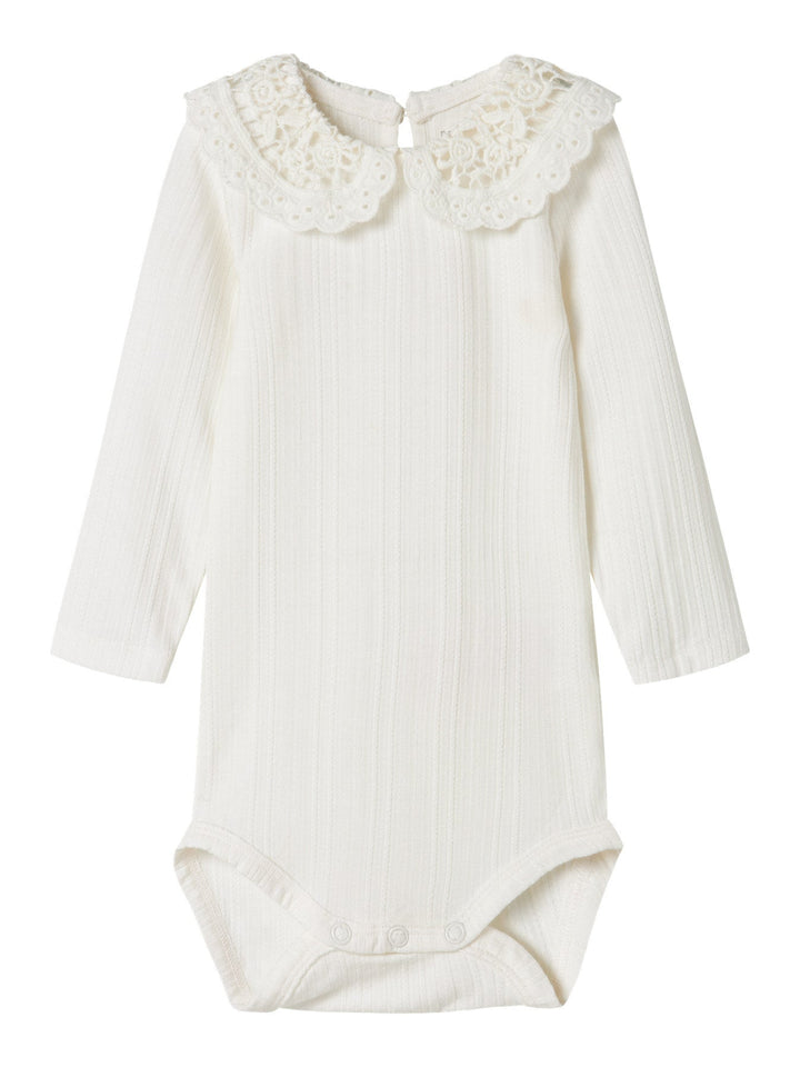 Name It Fioline langermet body med blondedetaljer – Bright White for barn - Brobrobrille