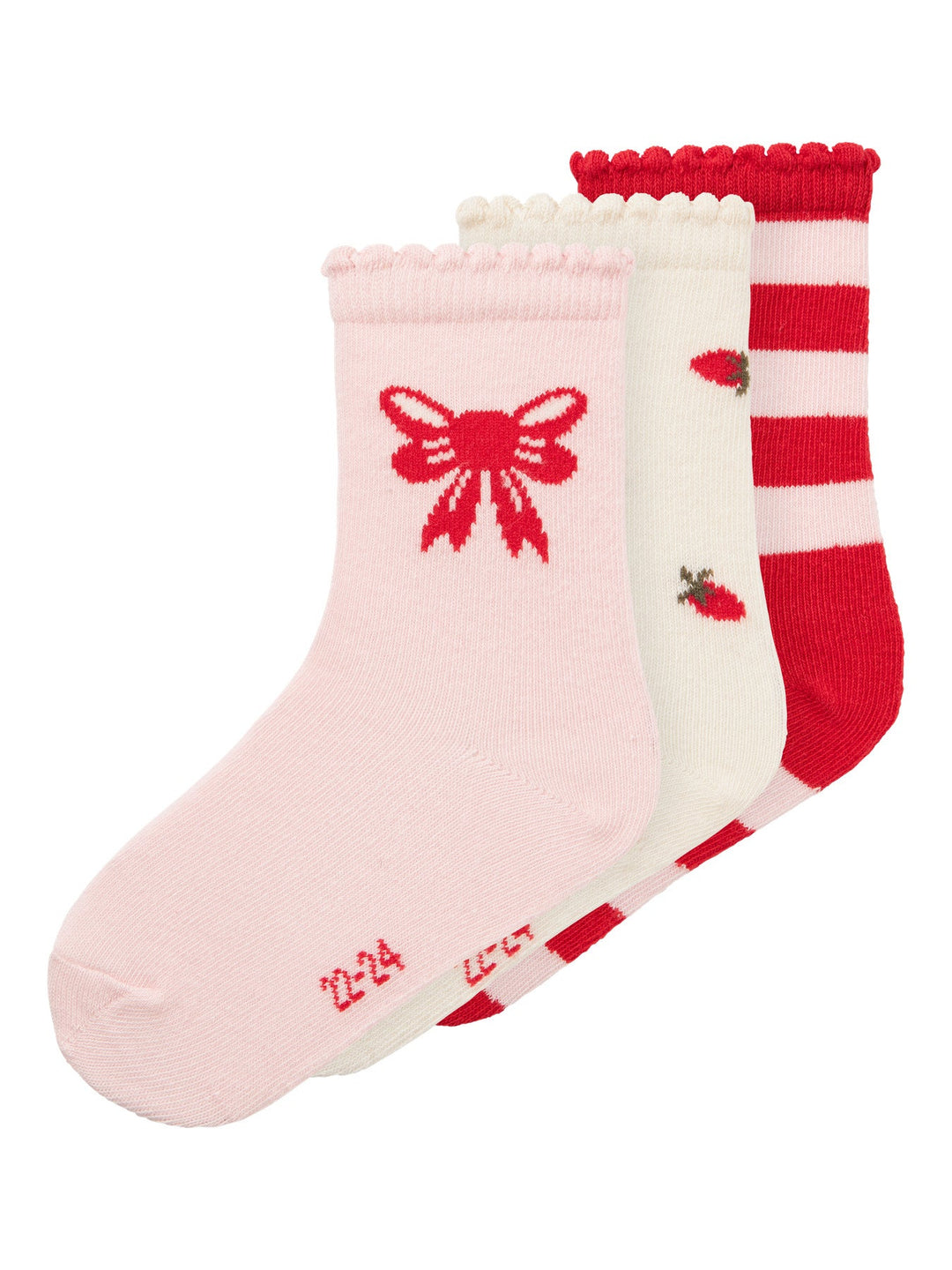 Name It Futti 3 - pk sokker med volang – Cloud Dancer/Ballerina/Chinese Red for barn - Brobrobrille