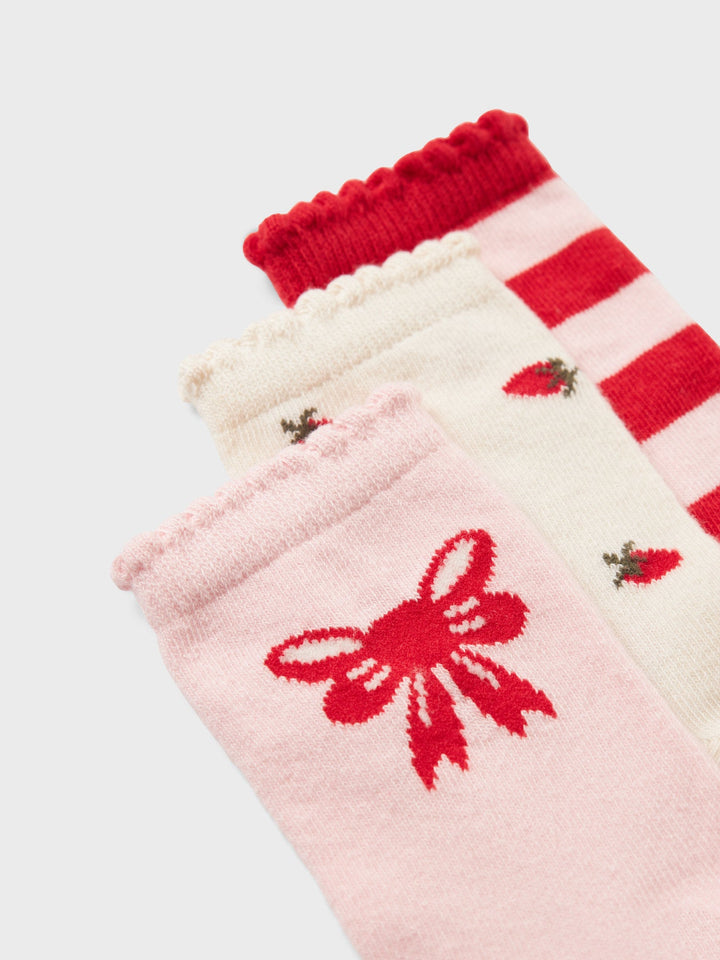 Name It Futti 3 - pk sokker med volang – Cloud Dancer/Ballerina/Chinese Red for barn - Brobrobrille