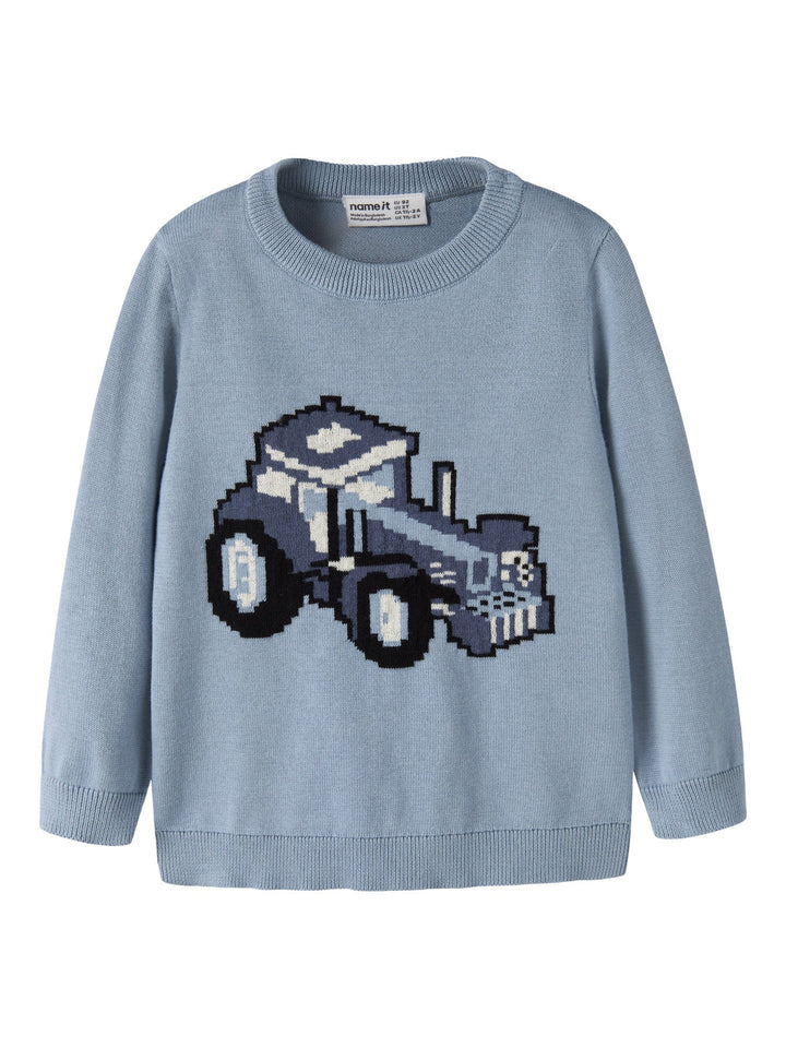 Name It Levon Strikkegenser med Gravemaskin - Ashley Blue for barn - Brobrobrille