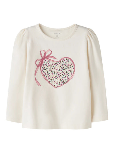 Name It Liasa Langermet Topp med Hjerte - Antique White for barn - Brobrobrille
