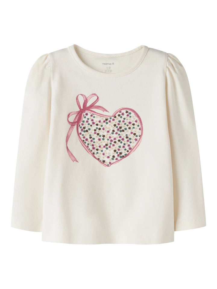 Name It Liasa Langermet Topp med Hjerte - Antique White for barn - Brobrobrille