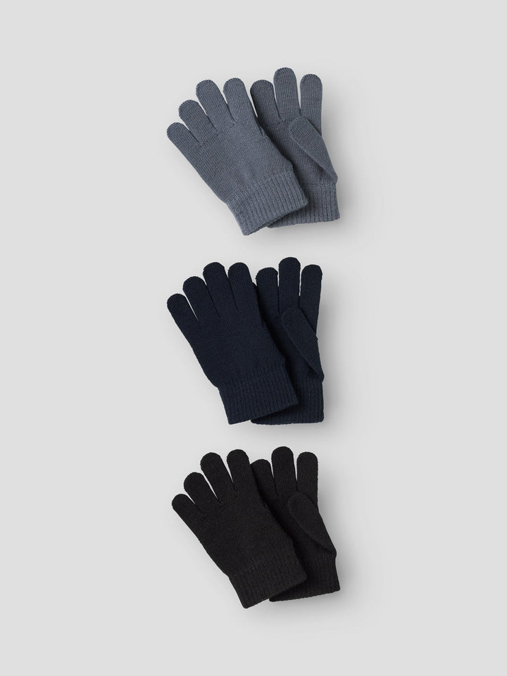 Name It Magic Hansker 3 - pk Barn – Flint Stone / Dark Sapphire / Black for barn - Brobrobrille