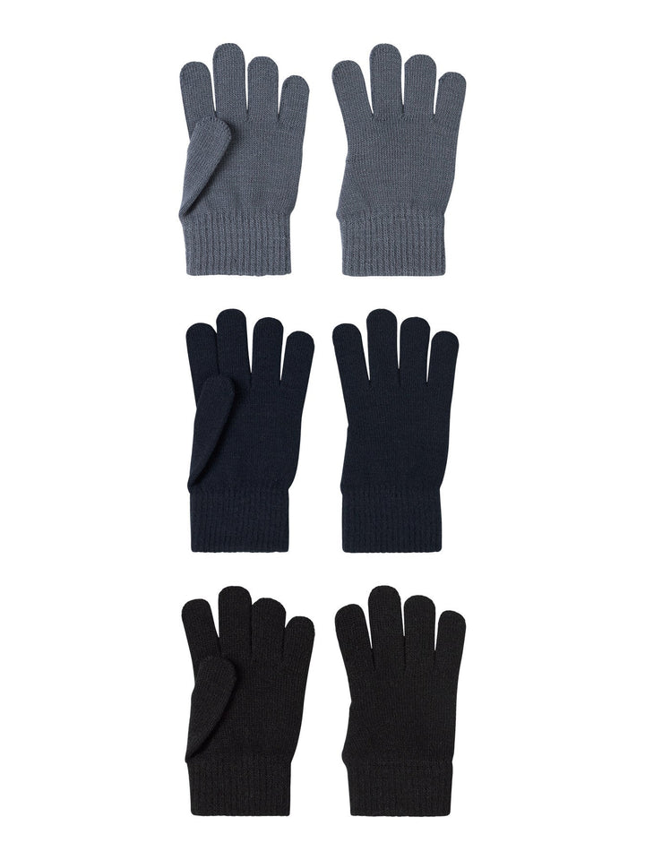 Name It Magic Hansker 3 - pk Barn – Flint Stone / Dark Sapphire / Black for barn - Brobrobrille
