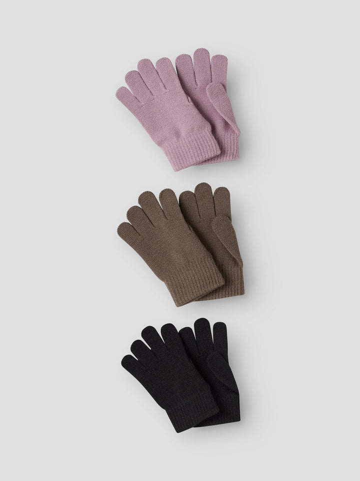 Name It Magic Hansker 3 - pk Barn – Keepsake Lilac / Fossil / Black for barn - Brobrobrille