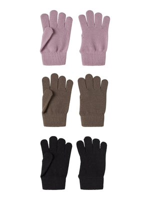 Name It Magic Hansker 3 - pk Barn – Keepsake Lilac / Fossil / Black for barn - Brobrobrille