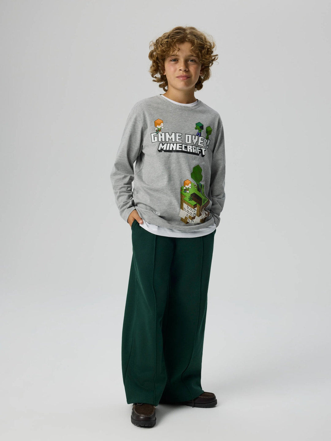 Name It Mar Minecraft Langermet T-skjorte - Grey Melange for barn - Brobrobrille