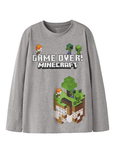 Name It Mar Minecraft Langermet T-skjorte - Grey Melange for barn - Brobrobrille